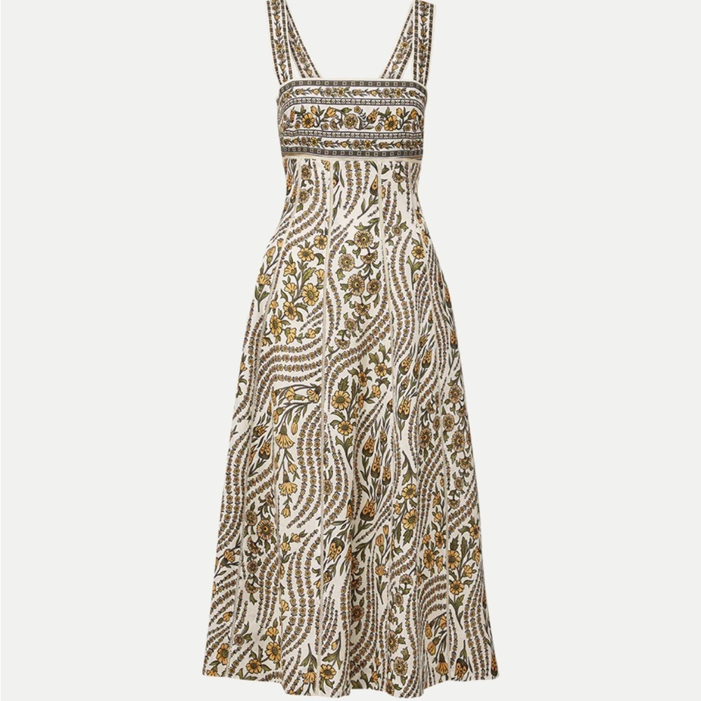 Veronica Beard Cream and Brown Floral Midi Dress